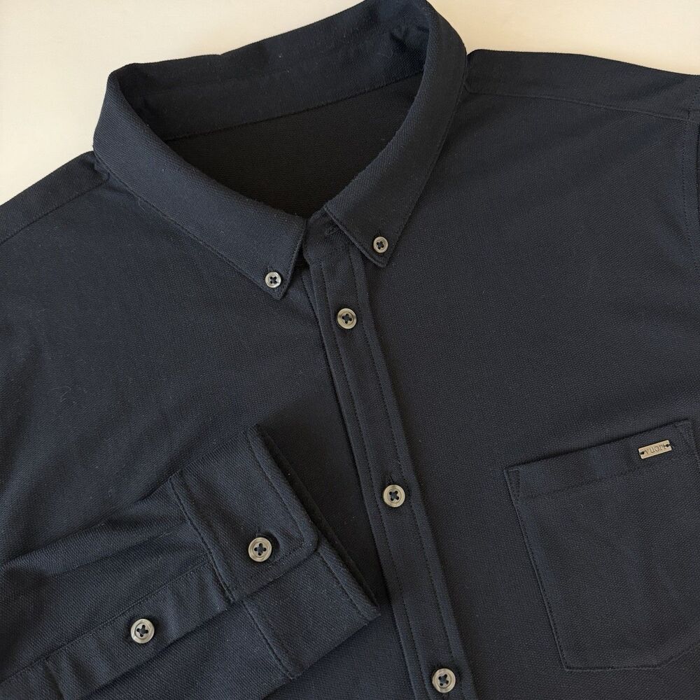 Vuori Ace Button Down Shirt Mens Navy Blue Performance Pique LS Knit - L/XL